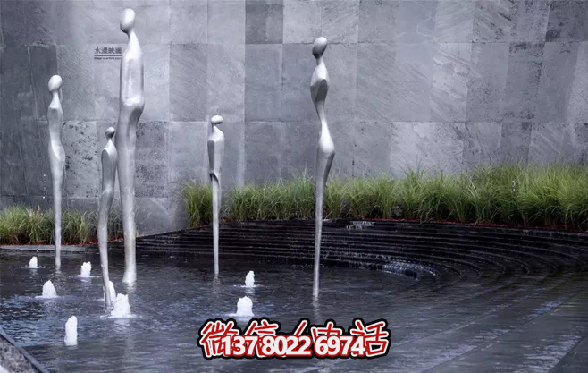 不锈钢抽象喷泉雕塑，景观创意装置