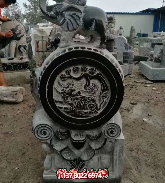 青石仿古建筑浮雕大象石门鼓园林景观雕塑
