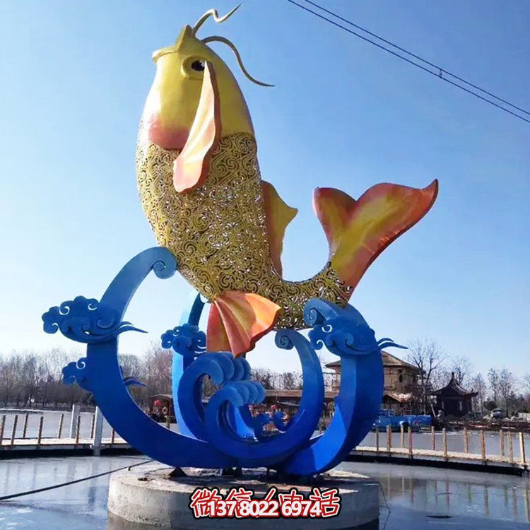 不锈钢大型雕塑鱼跃水景观
