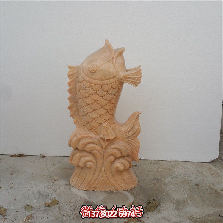 精美绝伦的大理石石雕流水喷泉摆件—吉祥鲤鱼雕塑