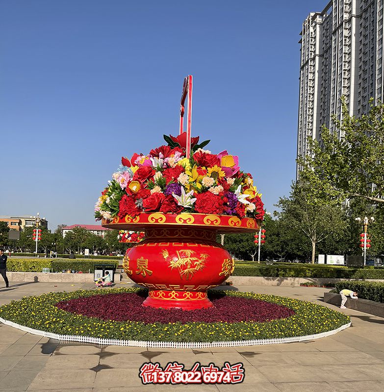 天安门广场精美玻璃钢彩绘大花篮雕塑 天安门广场精美玻璃钢彩绘大花篮雕塑