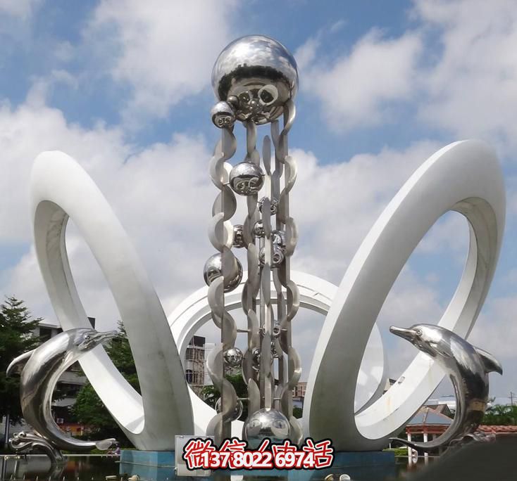 海豚个性不锈钢雕塑，大型广场装饰装置
