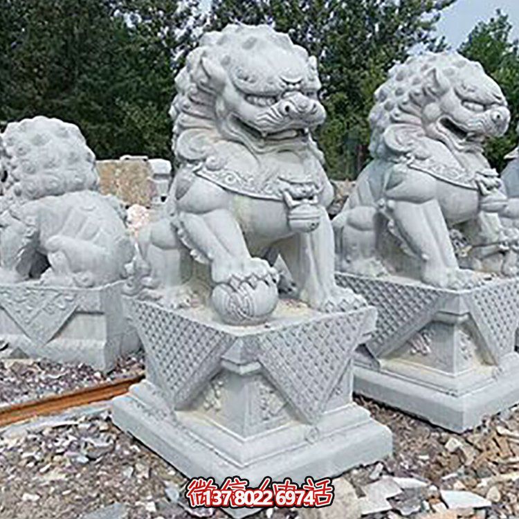 精致古典，青石浮雕石狮子摆件