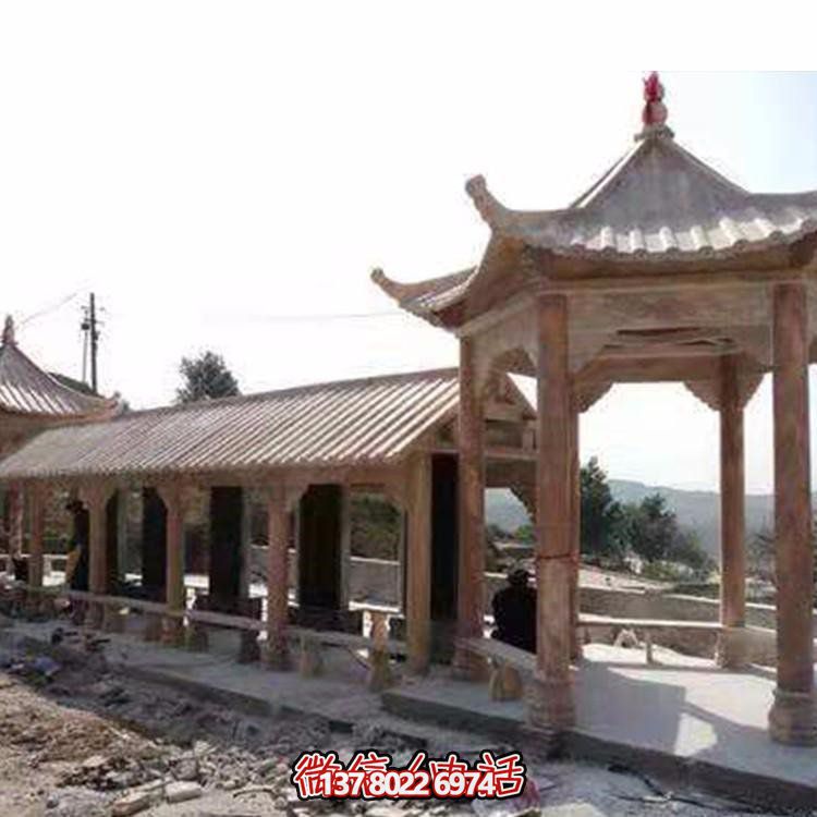精美大理石石雕景观园林长廊晚霞红雕塑