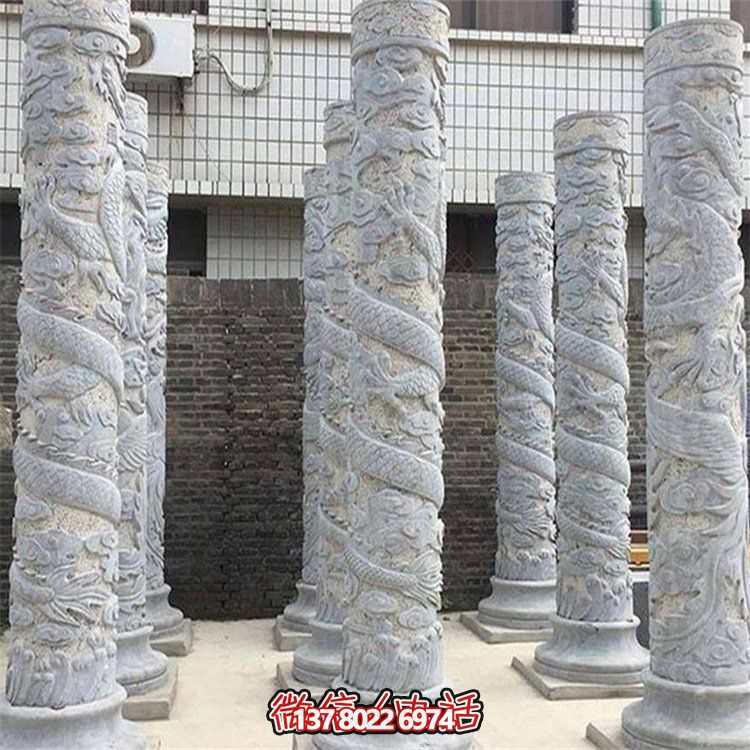 大理石石雕龙柱雕塑，美化户外景观