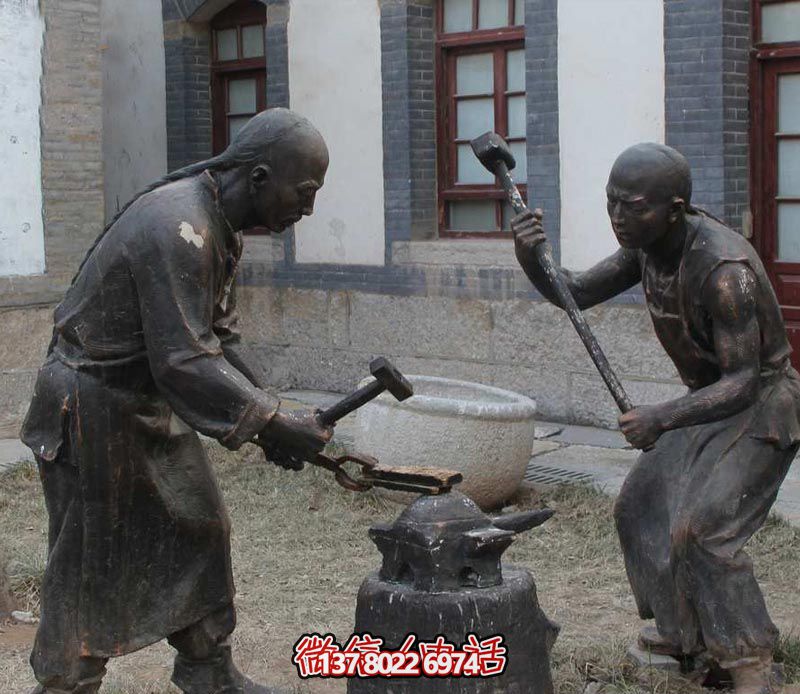 古人铸造青铜雕塑，景观美化摆放