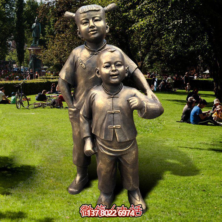 手工铸铜小孩雕塑