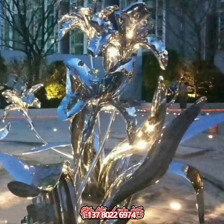 不锈钢镜面发光花朵景观雕塑摆件