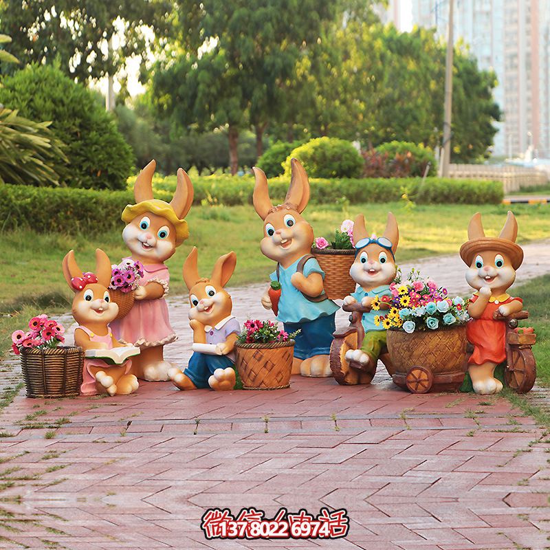 可爱兔子玻璃钢雕塑景观花盆 可爱兔子玻璃钢雕塑景观花盆