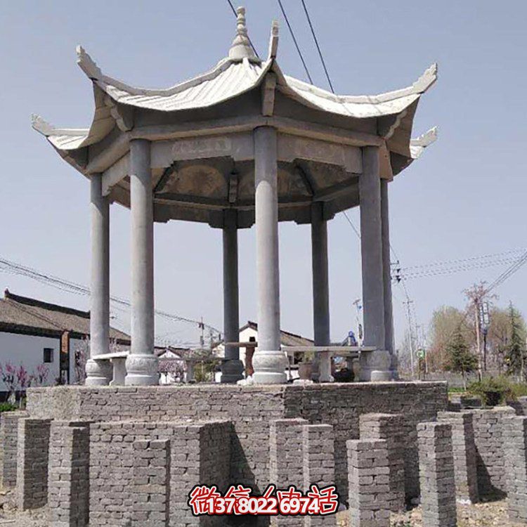 仿古做旧给户外公园带来经典青石石雕凉亭