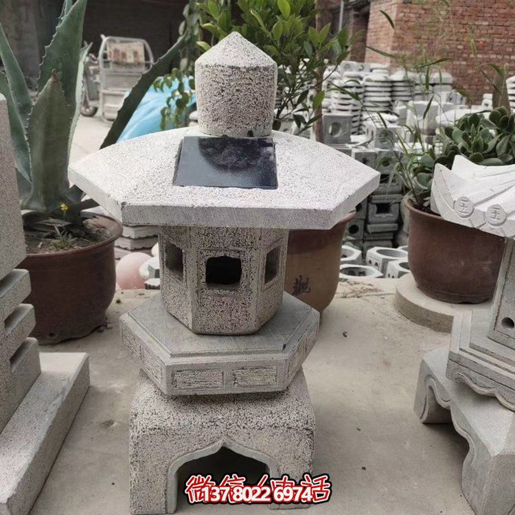砂岩日式太阳能石灯雕刻装饰庭院雕塑