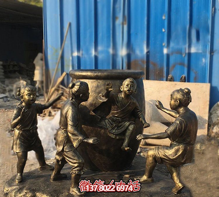 仿铜玻璃钢雕塑——司马光砸缸的寓言故事 仿铜玻璃钢雕塑——司马光砸缸的寓言故事