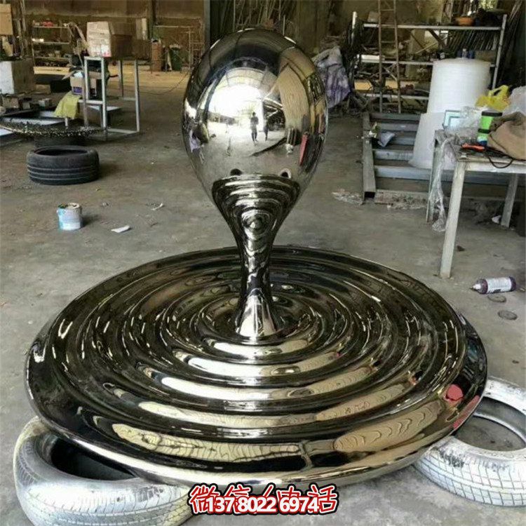水景景观不锈钢摆件，精致创意镜面水滴摆放