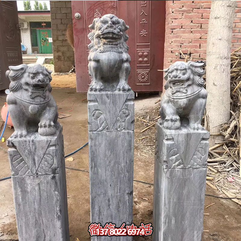 经典仿古石狮子拴马柱摆件，点缀园林