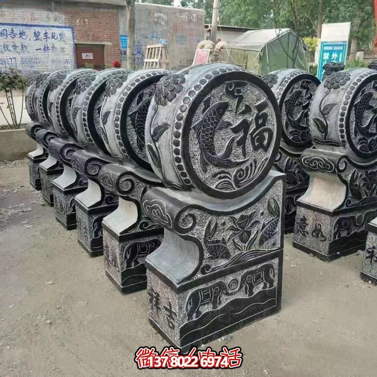 古典精美大理石浮雕鲤鱼吉祥圆形抱鼓石