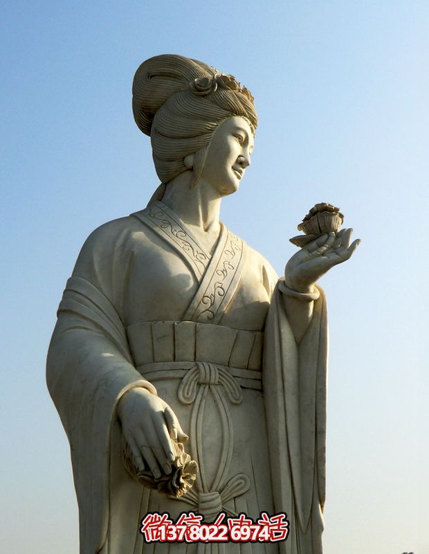 十月美女汉白玉芙蓉花雕像 十月美女汉白玉芙蓉花雕像