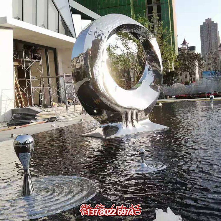 现代风格不锈钢喷泉装饰摆件