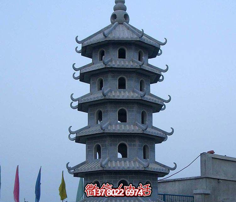 古典宝塔景观园林，精美石雕青石多层搭配