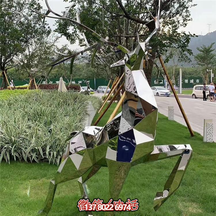不锈钢几何抽象梅花鹿雕塑
