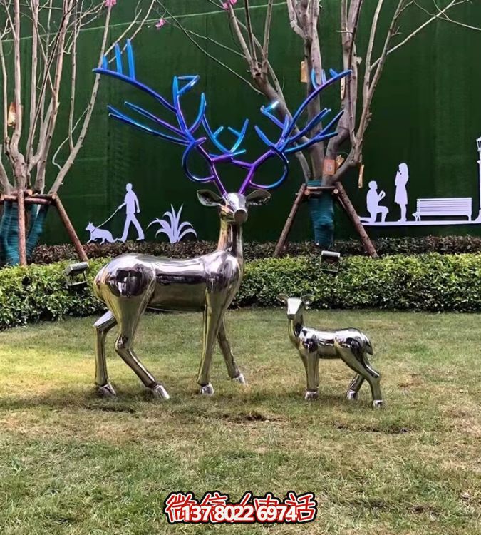 现代简约不锈钢梅花鹿摆件，点缀您的庭院园林景观