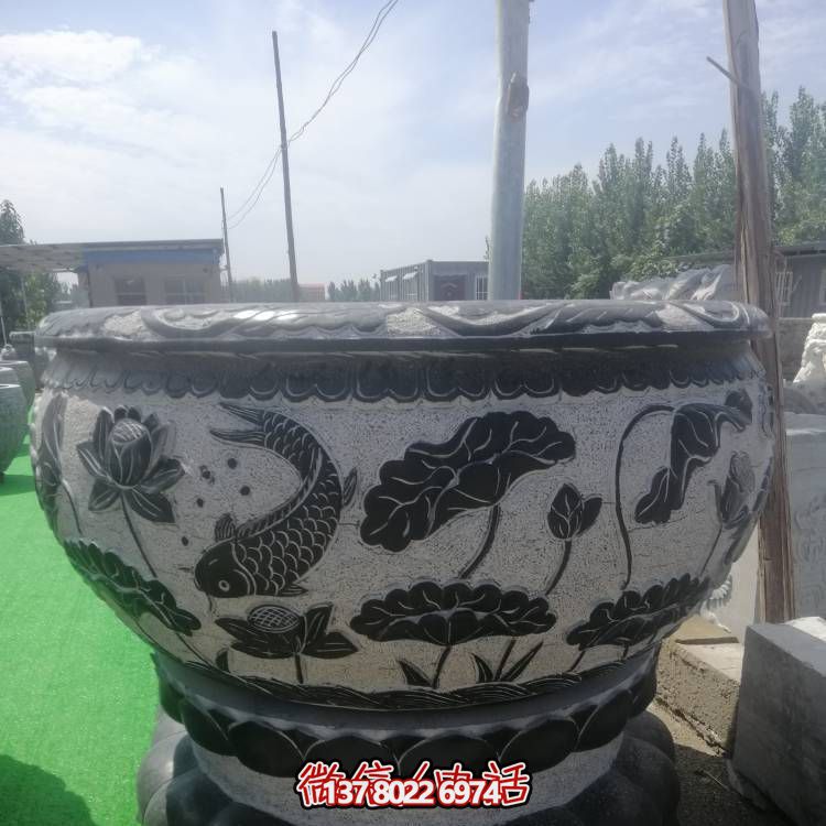 莲花青石大型户外浮雕石雕花盆雕塑