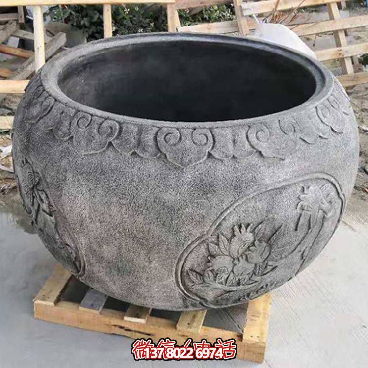浮雕大型仿古旧石缸雕塑