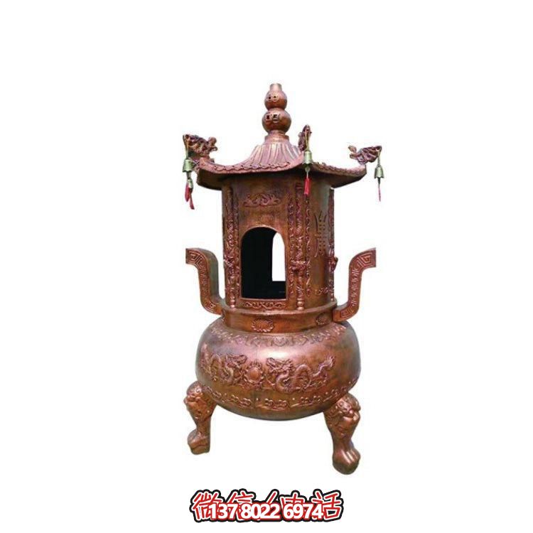 纯铜香炉四柱舍利塔，装饰寺院舍利