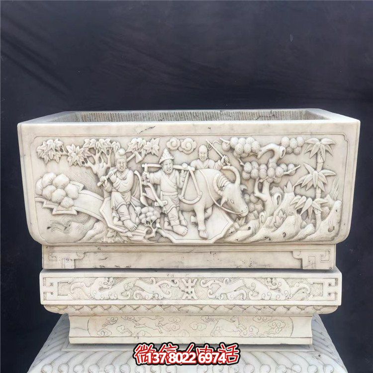 古典仿古青石大理石荷花流水摆件