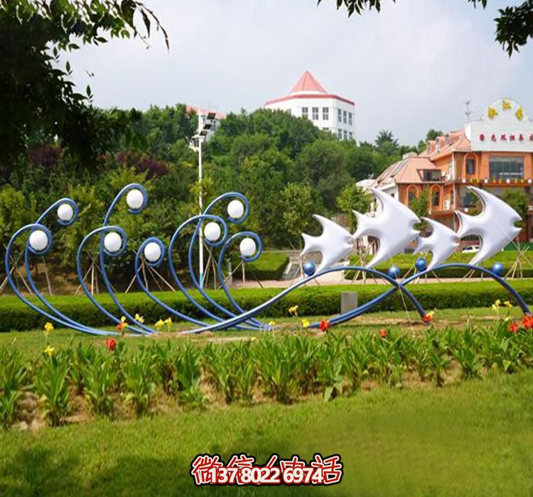 蓝色浪花不锈钢装饰条形雕塑 蓝色浪花不锈钢装饰条形雕塑