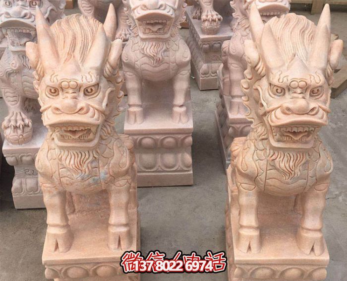 庭院晚霞红石雕麒麟雕塑 庭院晚霞红石雕麒麟雕塑