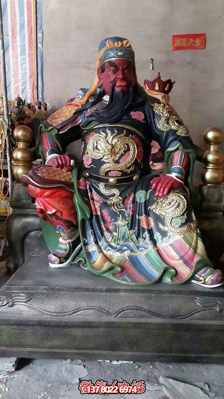 玻璃钢大型彩绘景观寺庙关公雕塑 玻璃钢大型彩绘景观寺庙关公雕塑