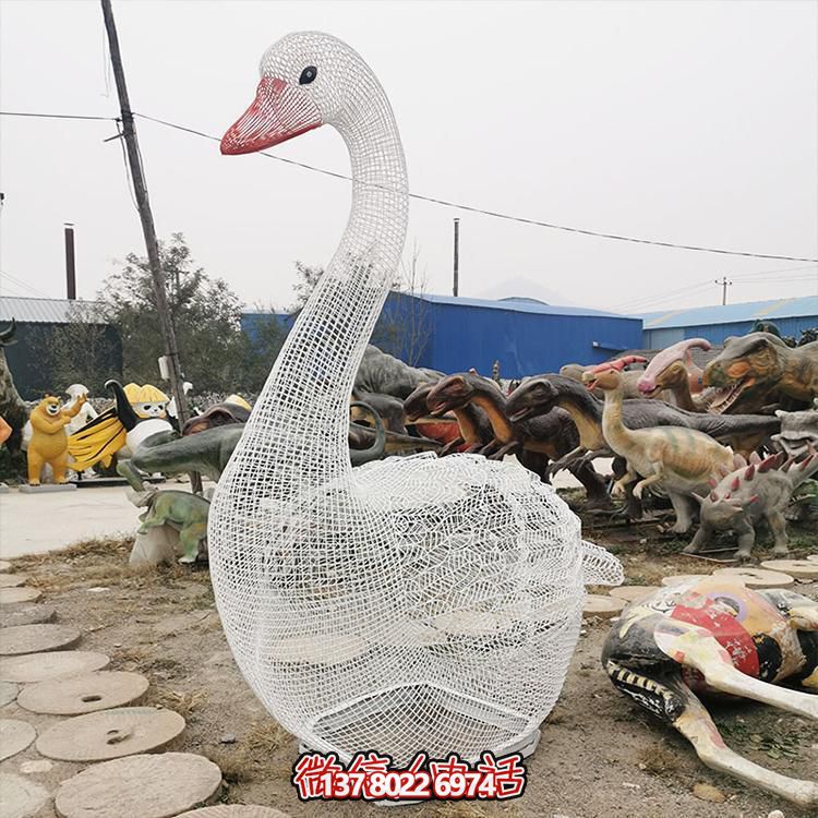 大型不锈钢镂空天鹅雕塑户外园林景观摆件