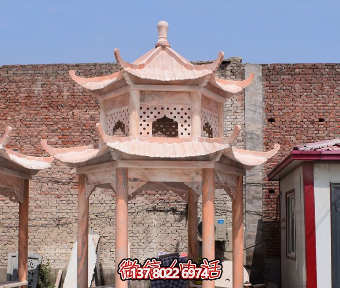 双层红凉亭休闲观赏晚霞 双层红凉亭休闲观赏晚霞