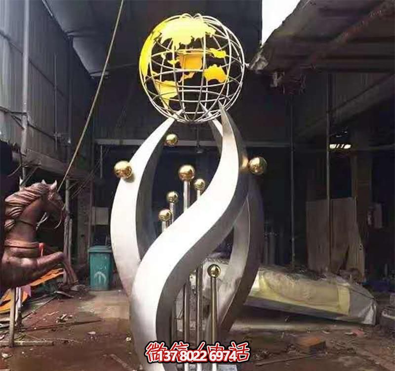 不锈钢室内创意抽象向上地球仪雕塑