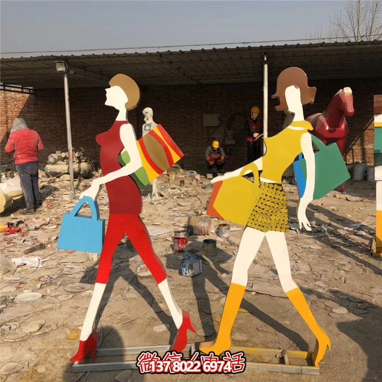 不锈钢抽象剪影摆件，点缀步行街购物景观