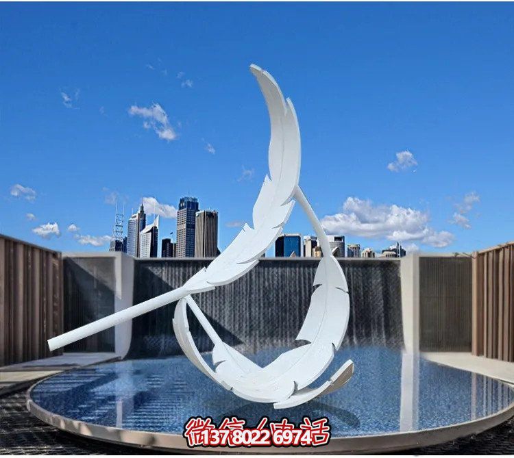 大型不锈钢镜面羽毛雕塑，创意园林景观装置