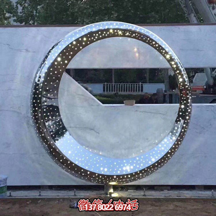 不锈钢海豚景观雕塑，提升酒店会所的抽象圆环氛围