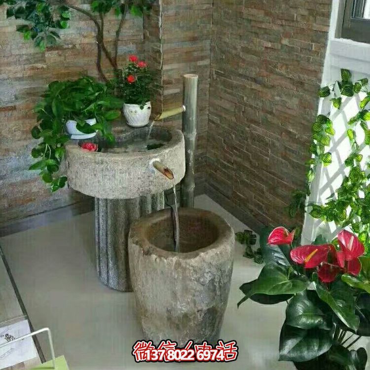 传统文化的经典组合——老石缸水槽庭院阳台流水景观 传统文化的经典组合——老石缸水槽庭院阳台流水景观