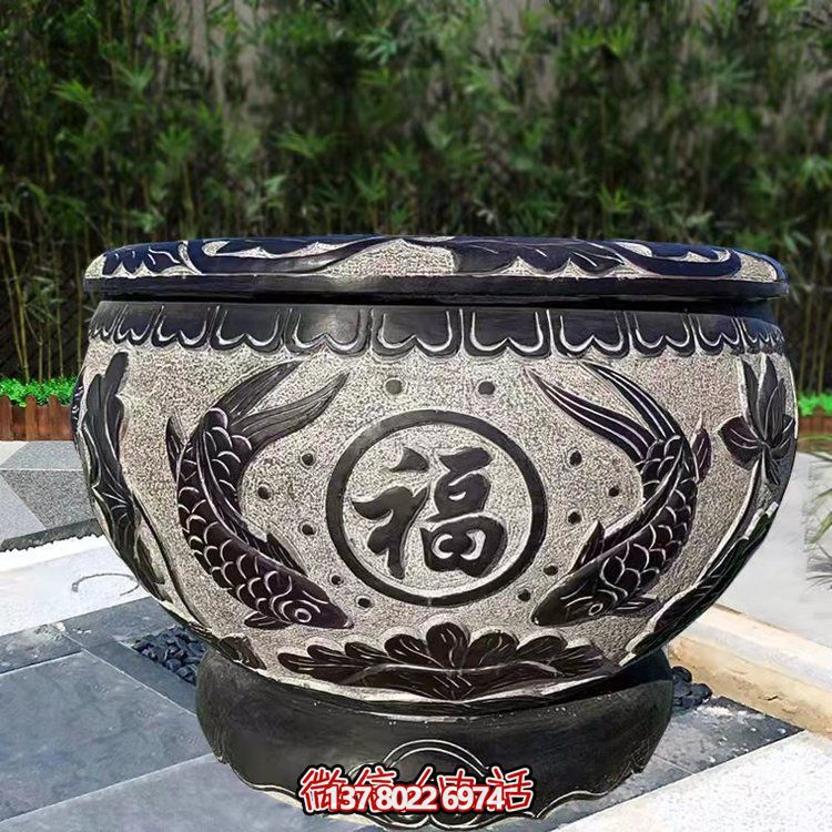 精美青石石雕缸，打造现代园林景观
