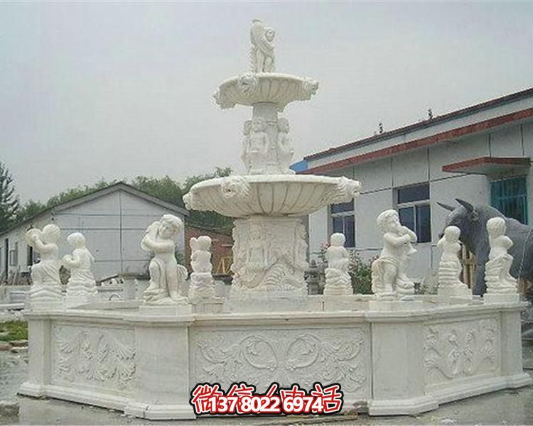 大理石雕刻户外大型欧式流水喷泉摆件