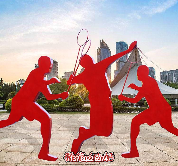 不锈钢剪影打羽毛球雕塑 不锈钢剪影打羽毛球雕塑