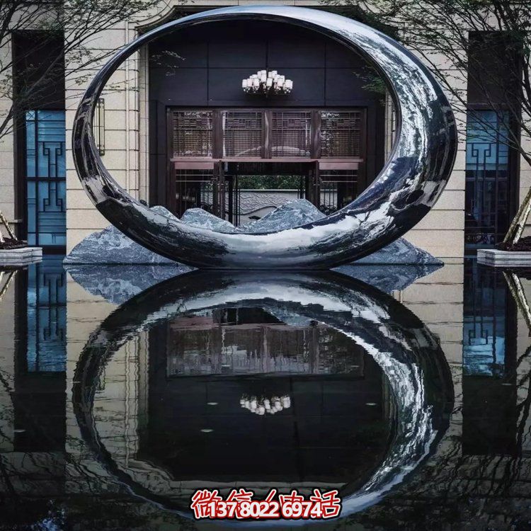 不锈钢水景圆环雕塑——售楼部精致创意镜面装饰