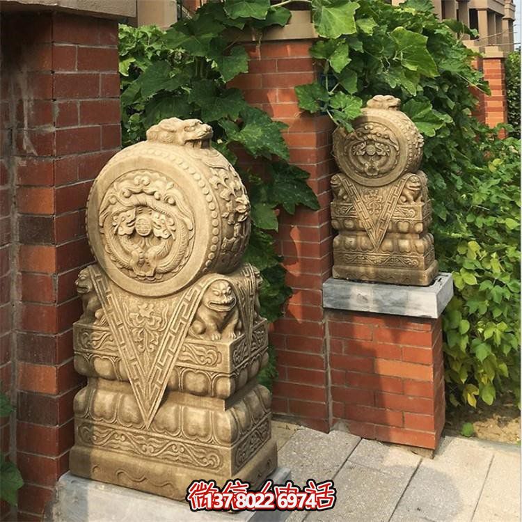 汉白玉门前抱鼓石雕塑