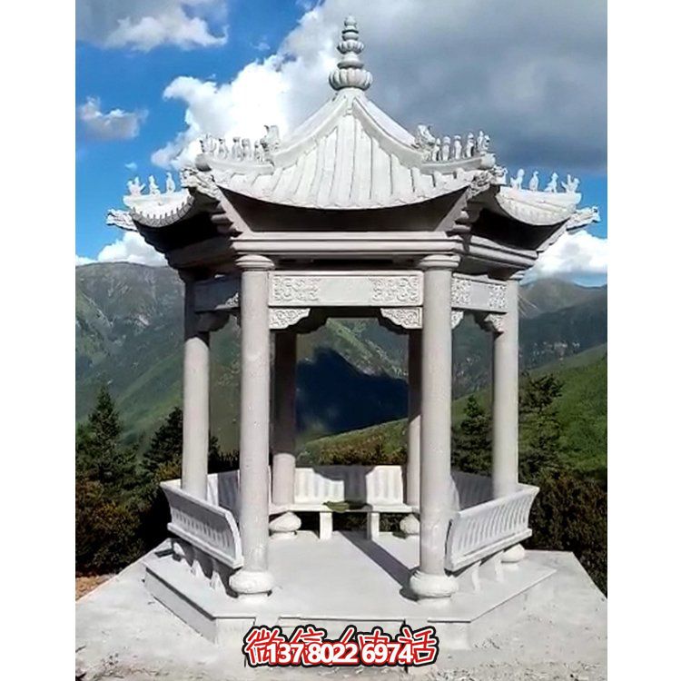精致古典青石石雕仿古建筑凉亭