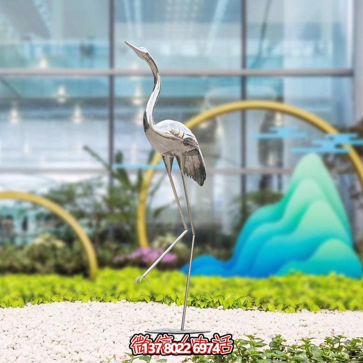 不锈钢仙鹤镜面雕塑
