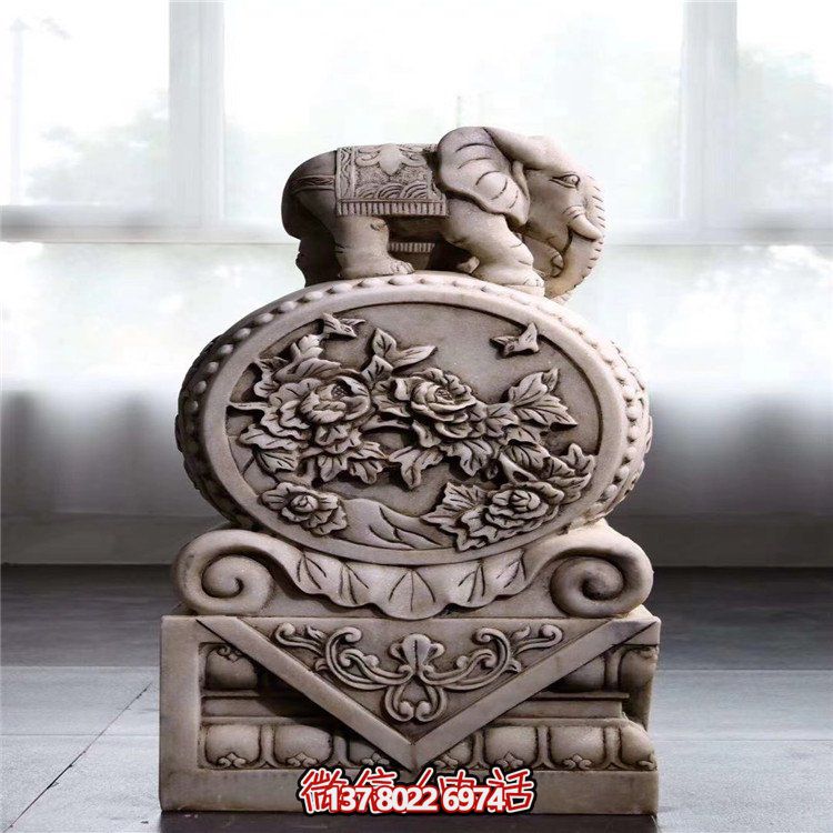 汉白玉浮雕小象抱鼓石门墩庭院门口摆件