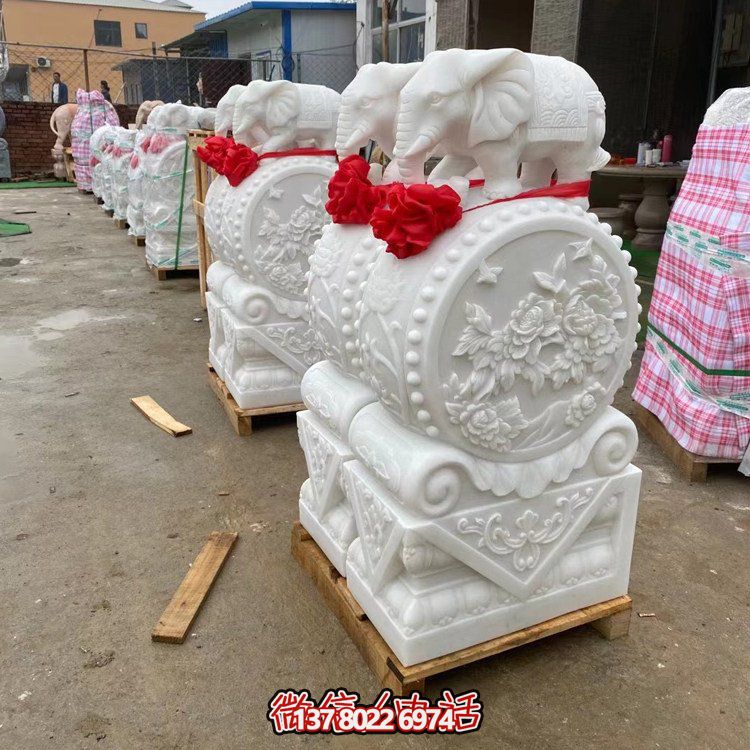 精美汉白玉大型浮雕抱鼓雕塑