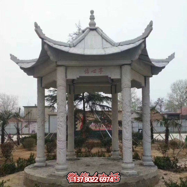 青石仿古石雕凉亭，营造宁静田园风情