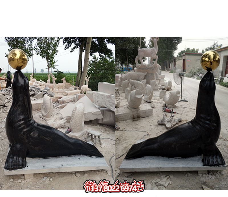 玻璃钢海豹游乐场顶球摆放游乐装置 玻璃钢海豹游乐场顶球摆放游乐装置