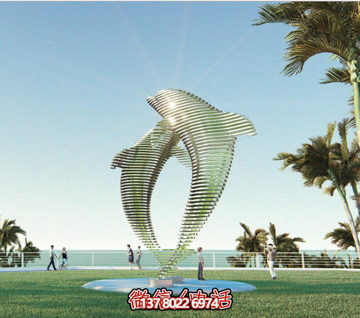 不锈钢海豚创意透视景观雕塑